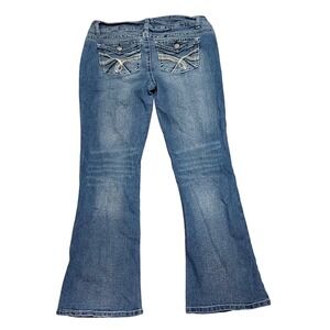 WallFlower Women's Blue‎ Wash Bootcut Jeans Embellished Pockets Size 15 A4